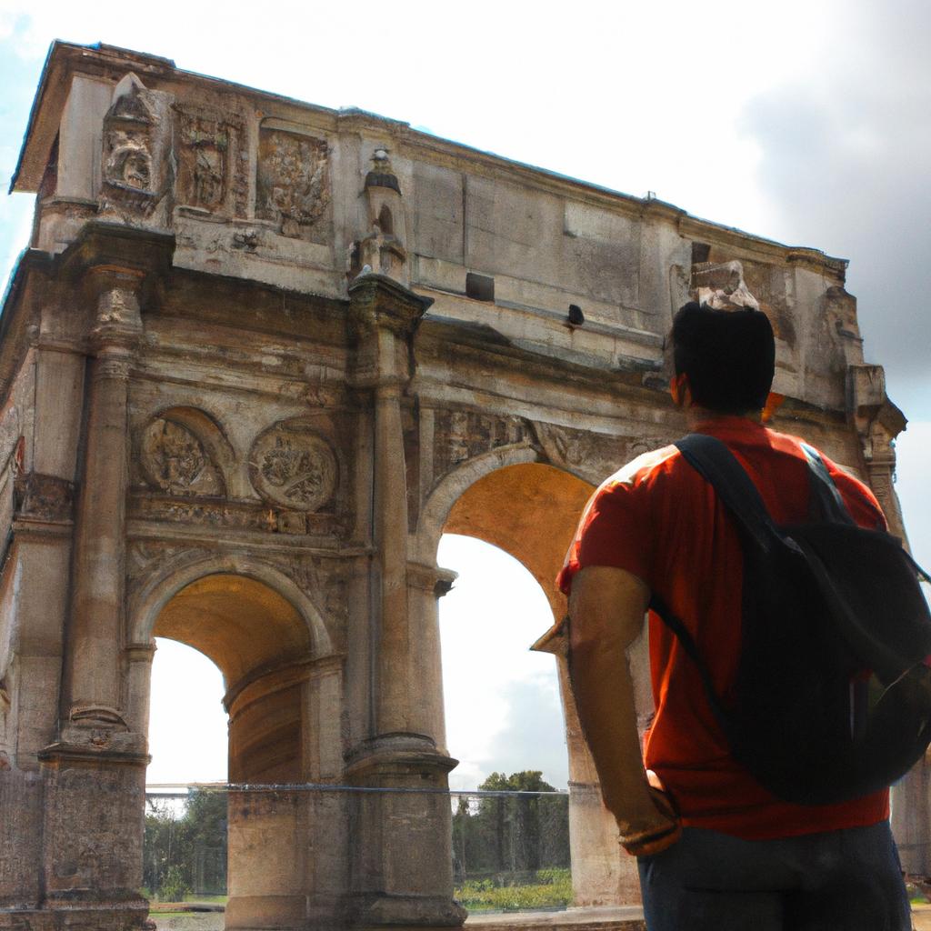 Person admiring Arch of Constantine