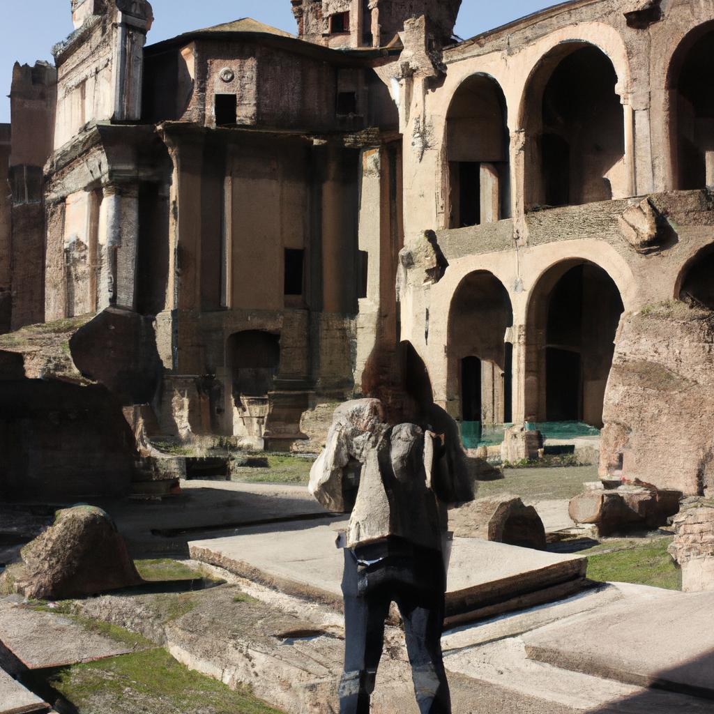 Person admiring Roman architectural marvels