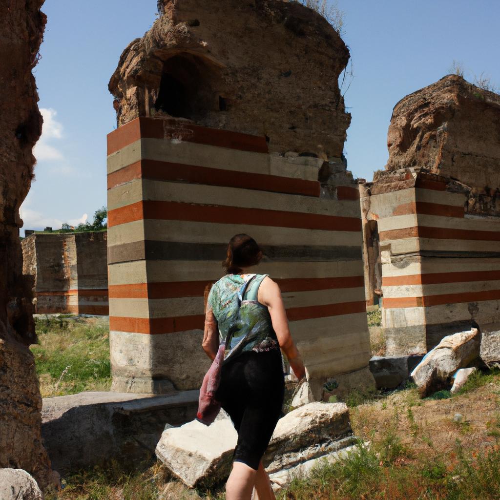 Person exploring ancient Roman ruins
