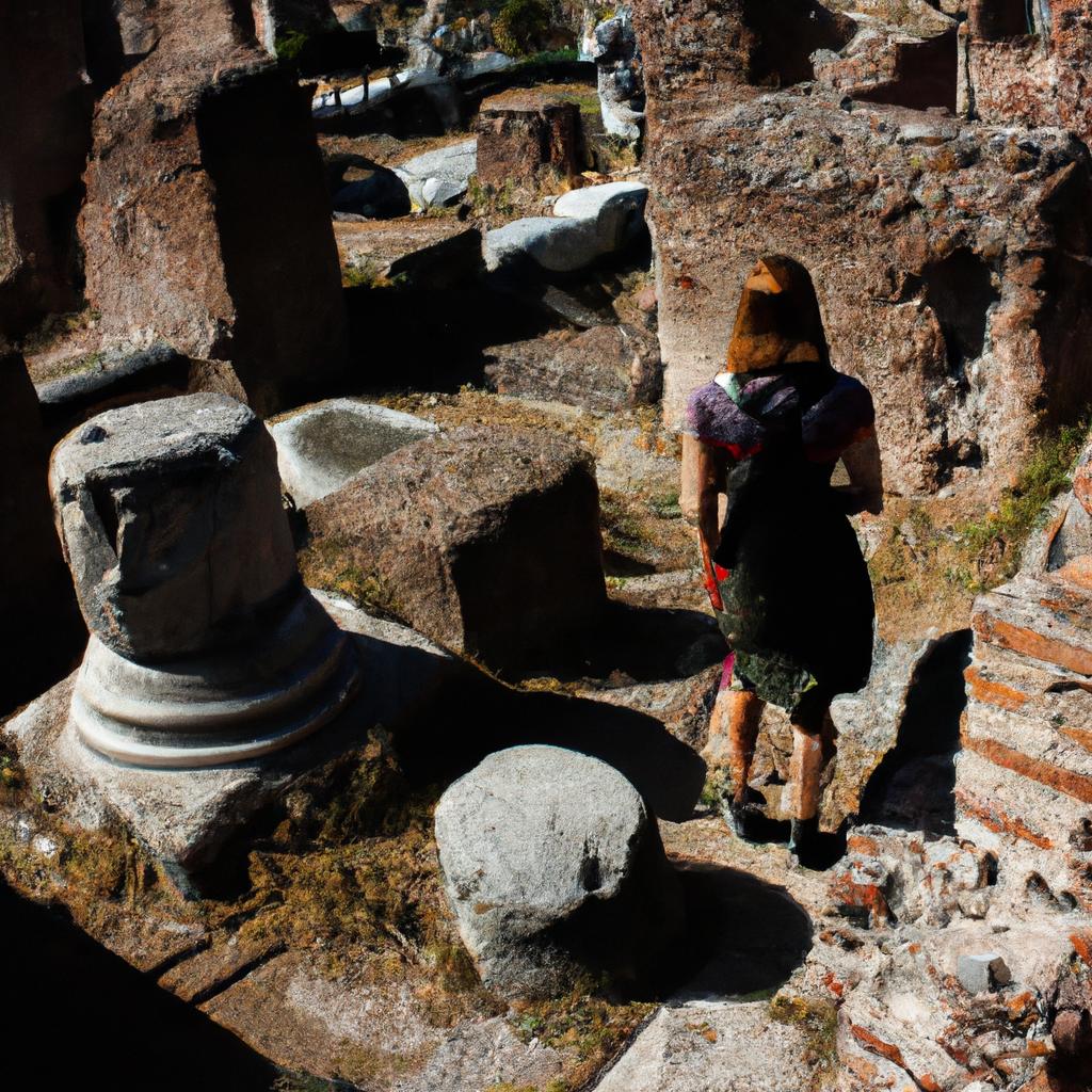 Person exploring ancient ruins, Rome