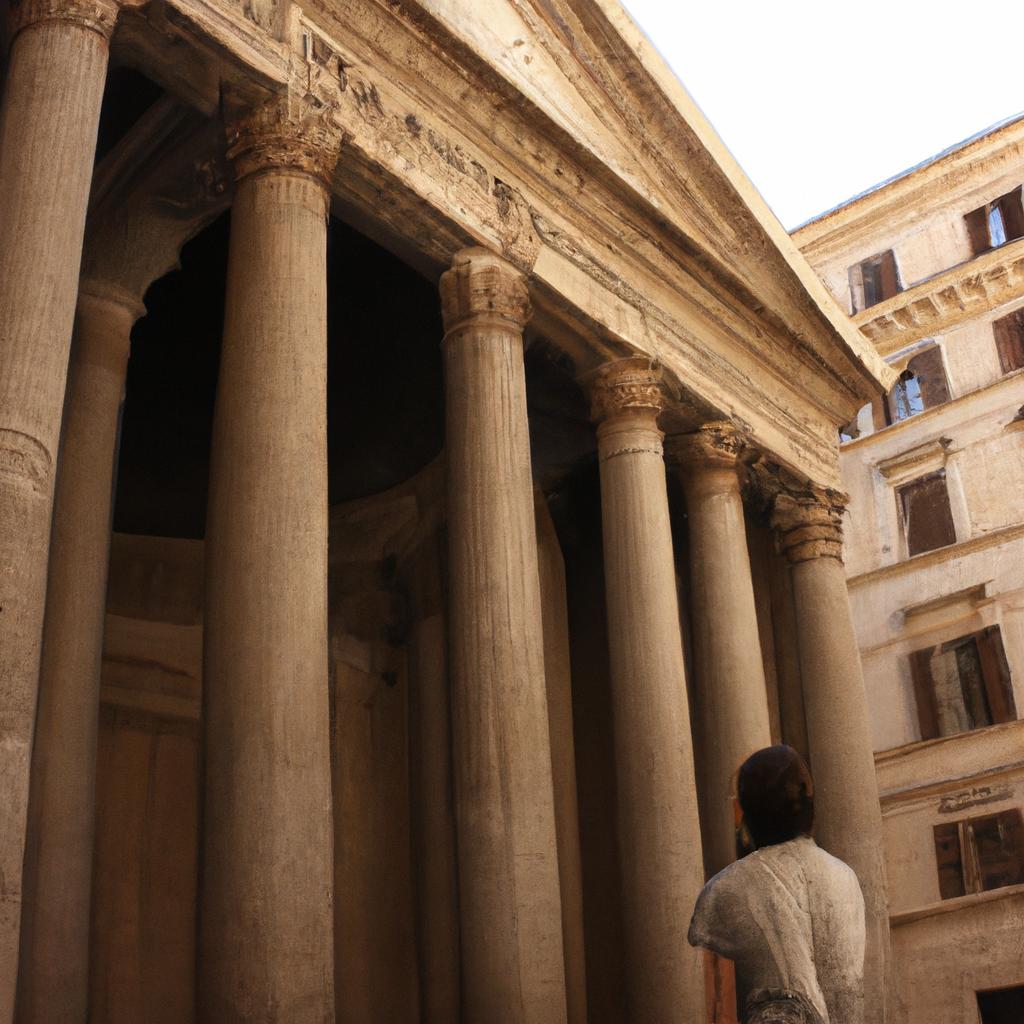 Person admiring Pantheon's architecture